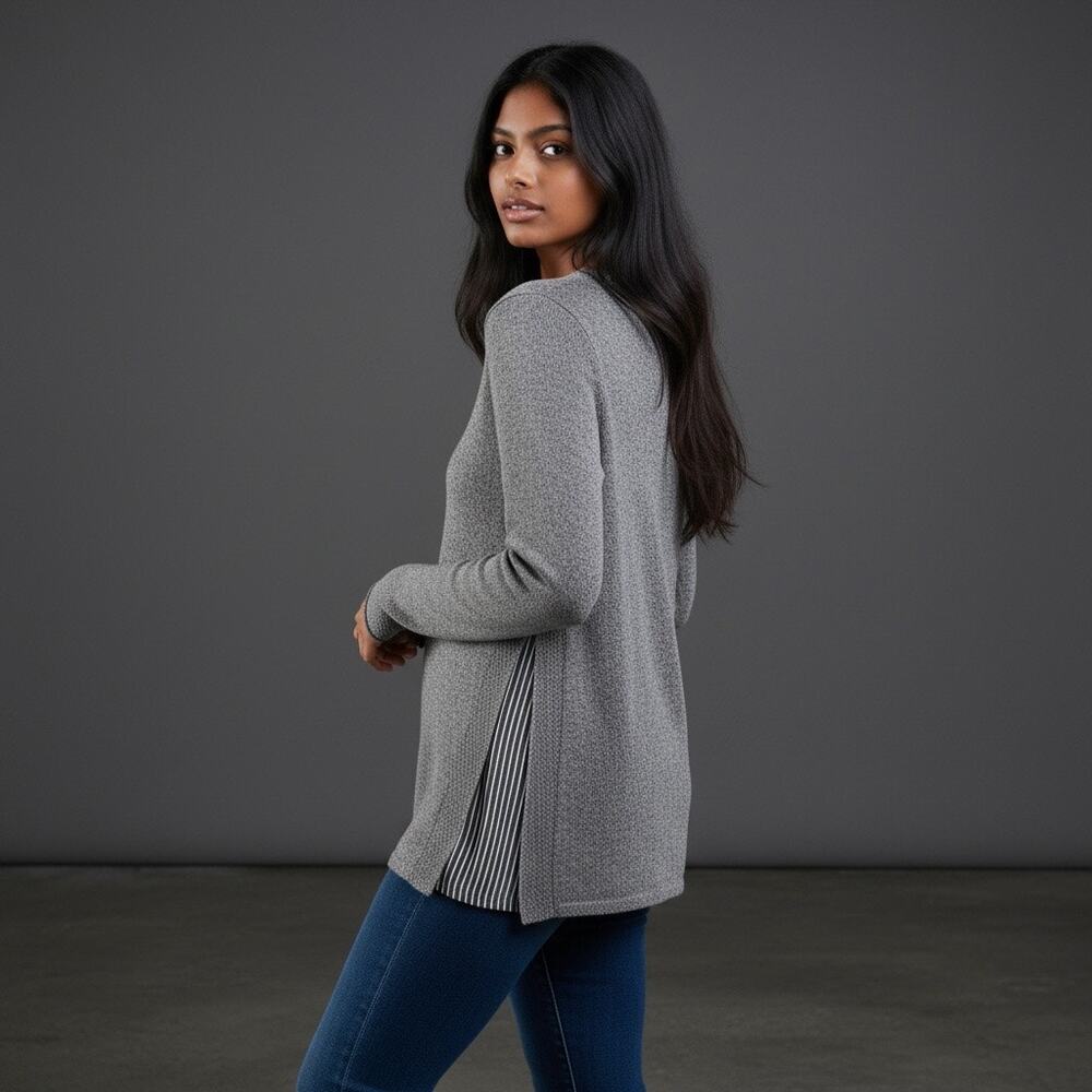 J.Jill Mixed-Media Pullover gray Sweater Woven Insets womens size extra small